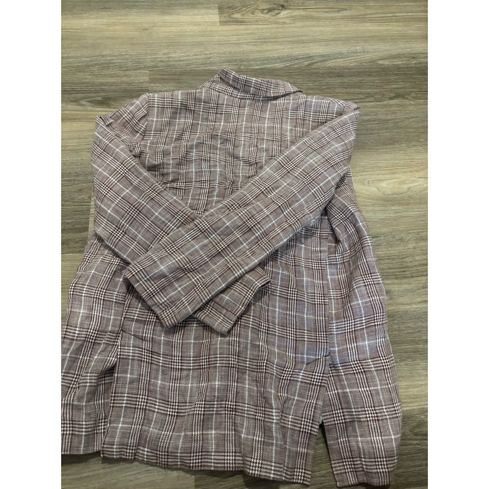 Anthropologie Maeve Jacket Size 10 Plaid Linen Blend Double Breasted Blazer Red - Picture 2 of 9